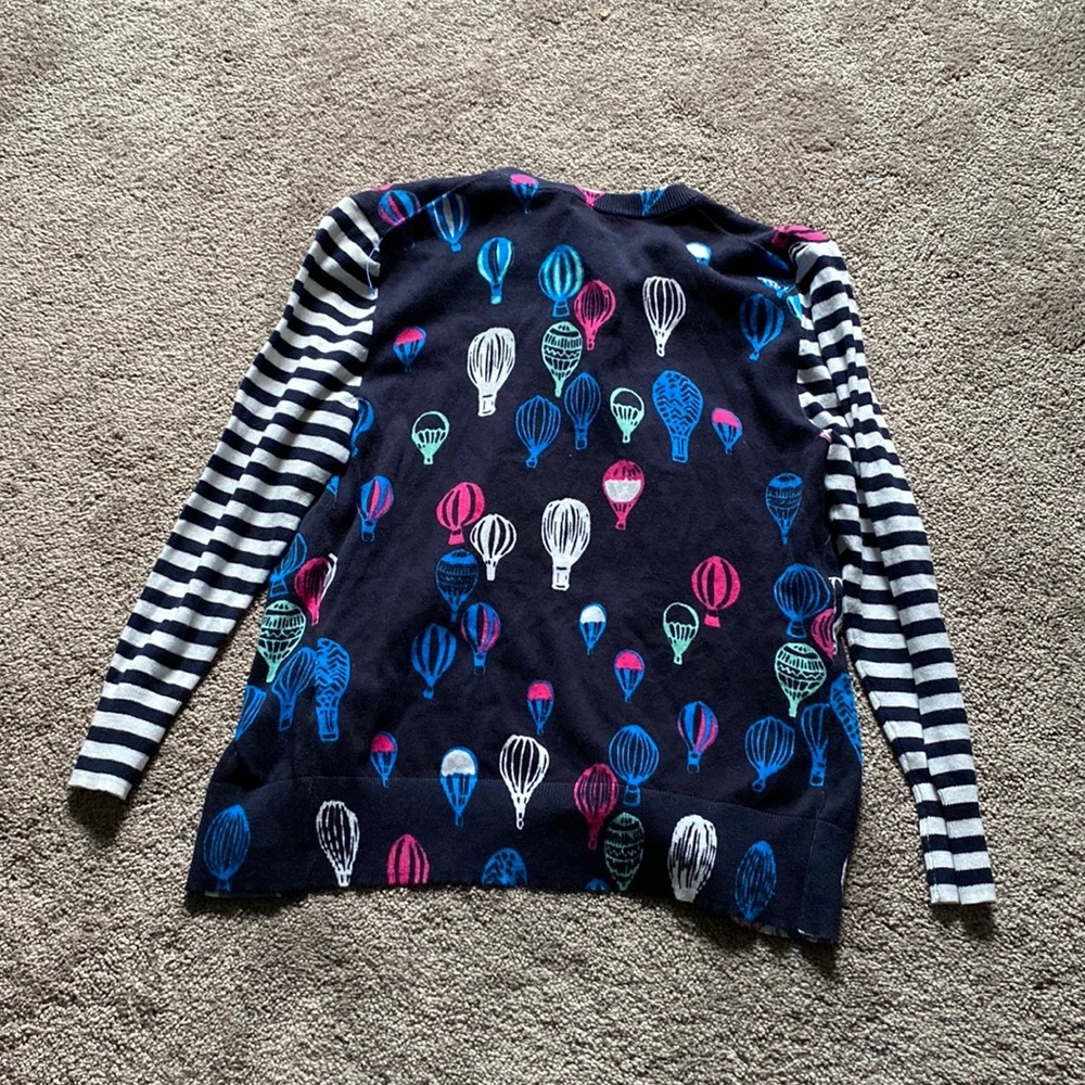 Crown & Ivy Hot Air Balloon Print Cardigan Striped Sleeve Sweater SIZE S - Picture 4 of 4